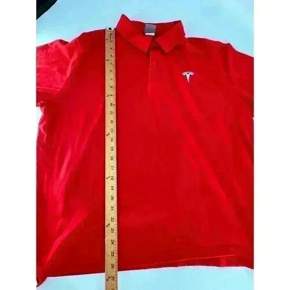 TESLA Polo Shirt Mens 2XL Red Short Sleeve Cotton Sustainable Electric Vehicles - Picture 8 of 8